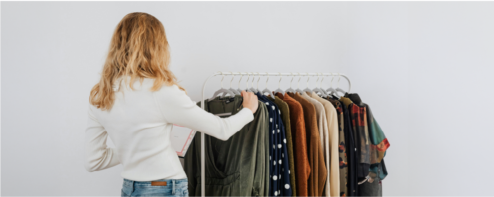 Clothes rack with different colored clothes