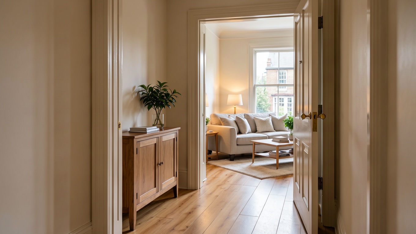 Hallway with opening to bedroom
